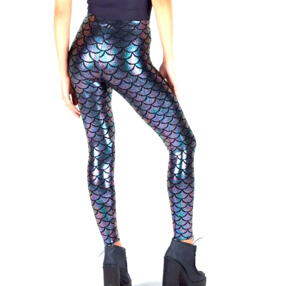 BlackMilk oil slick chameleon mermaid scales metallic rainbow leggings size L
